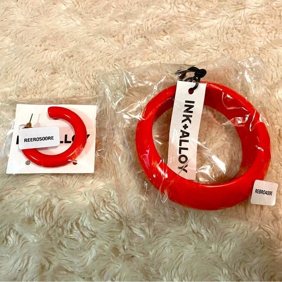 INK+ALLOY Red Resin Earring and Bracelet Set. NWT. - Picture 4 of 6